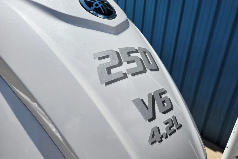 Slide: The Image of Close-up of 250 V6 4.2L engine on 2026 Tidewater 2210 Carolina Bay boat. - 46