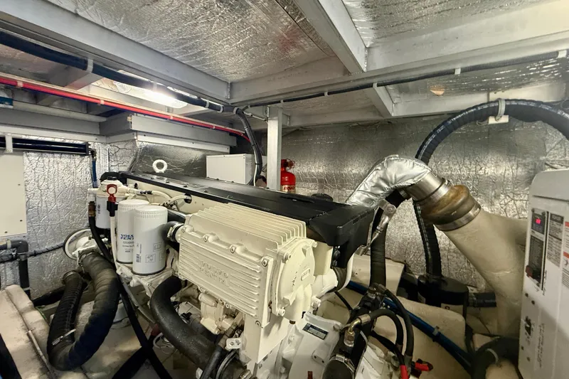 Slide: The Image of Engine room of 2007 Navigator 44 Classic yacht, featuring Volvo Penta engine components. - 37