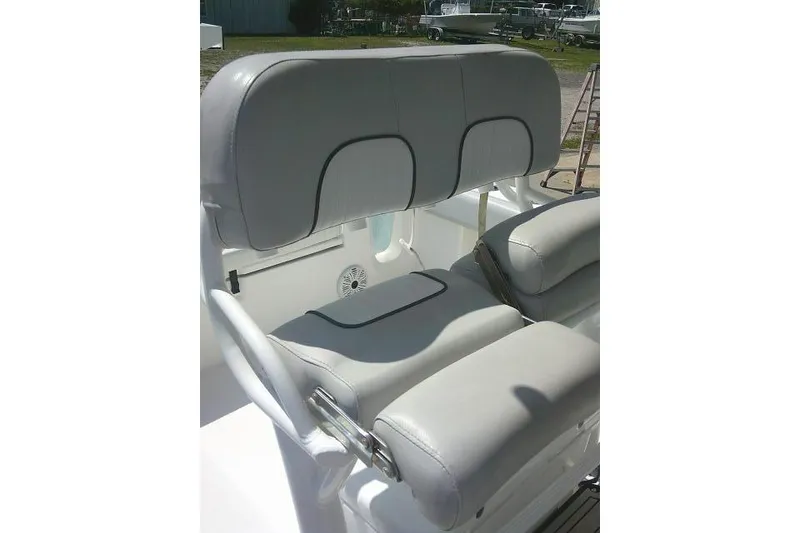 Slide: The Image of 2019 Sea Fox 248 Commander boat seating with gray upholstery and sleek design. - 39