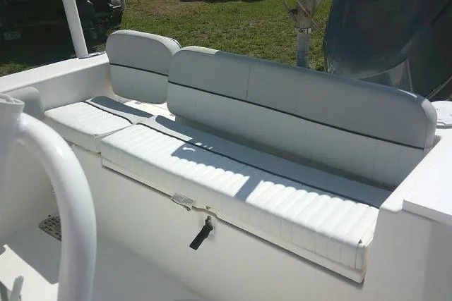 Slide: The Image of 2019 Sea Fox 248 Commander boat interior with white cushioned seating. - 65