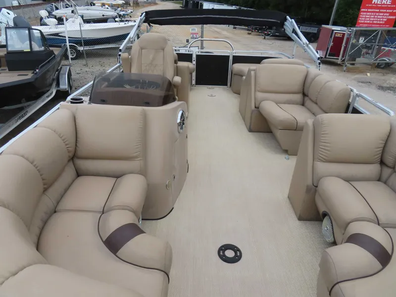 Slide: The Image of Interior of 2016 Cypress Cay SeaBreeze 210 pontoon boat with beige seating. - 12