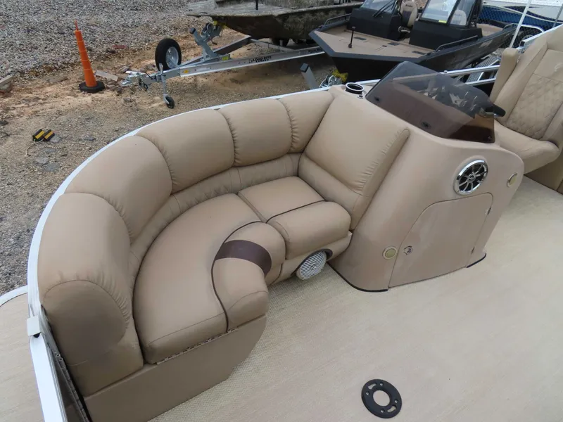 Slide: The Image of 2016 Cypress Cay SeaBreeze 210 Pontoon with beige seating area. - 14
