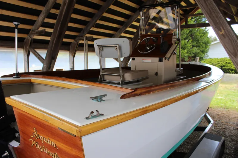 Slide: The Image of 2015 Custom Stambaugh Redwing 18' boat under shelter, Sequim, Washington. - 13