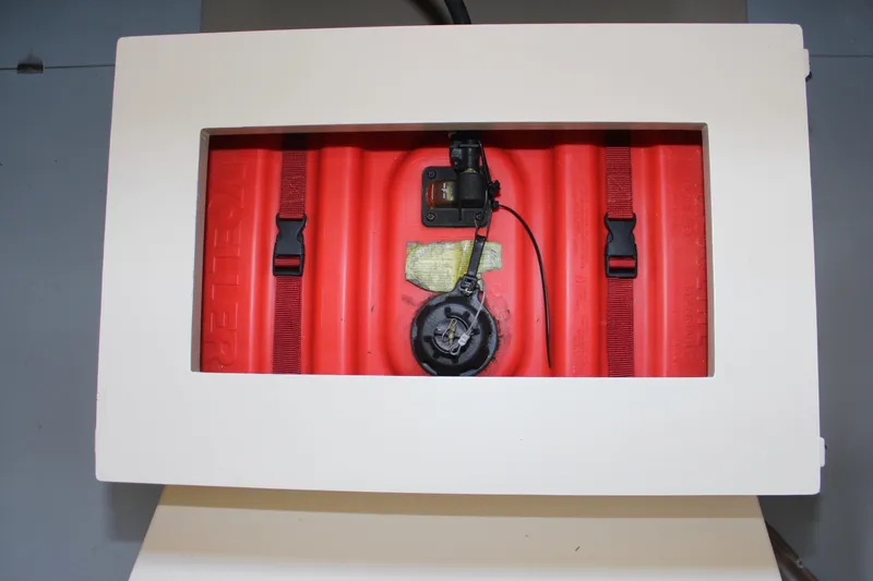 Slide: The Image of Red fuel tank installation in 2015 Custom Stambaugh Redwing 18' boat. - 29