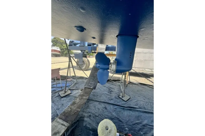 Slide: The Image of Underwater view of Bavaria 44 sailboat's propeller and rudder, 2003 model, in dry dock. - 34