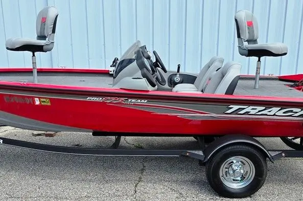 The Image of 2017 Tracker Pro Team 175 TXW Tournament Edition boat, red, on trailer. - 0