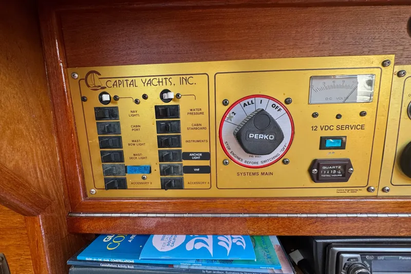 Slide: The Image of Electrical control panel of a 1989 Gulf Pilot House yacht by Capital Yachts, Inc. - 64