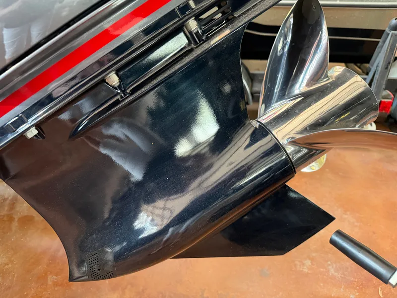 Slide: The Image of Close-up of a 2026 Bass Cat Cougar FTD SP boat propeller. - 20
