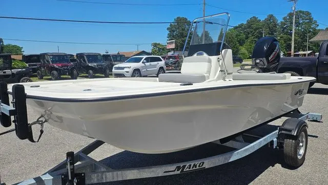 Slide: The Image of 2026 Mako Pro Skiff 13 CC on trailer outdoors. - 8