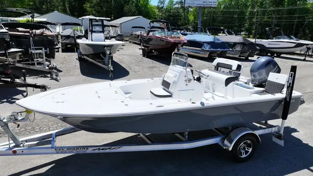 The Image of 2026 Tidewater Bay Max 1910 boat on trailer outdoors. - 1