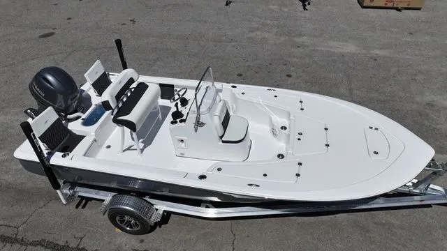 Slide: The Image of 2026 Tidewater Bay Max 1910 boat on trailer, aerial view. - 6