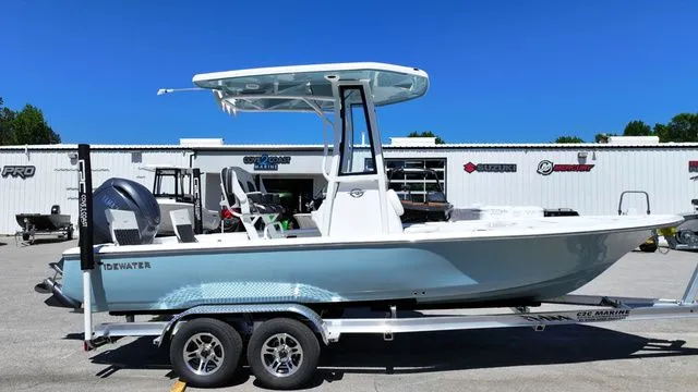 Slide: The Image of 2026 Tidewater Bay Max 2110 boat on trailer, side view. - 4