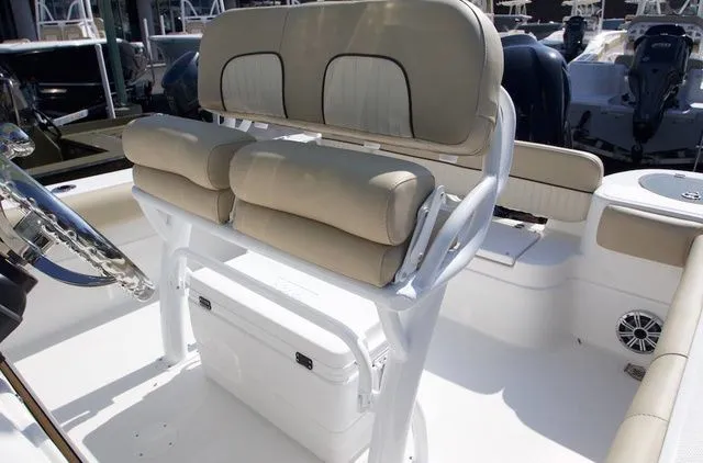 Slide: The Image of Interior of a 2017 Sea Fox 246 Commander boat with beige seating. - 3