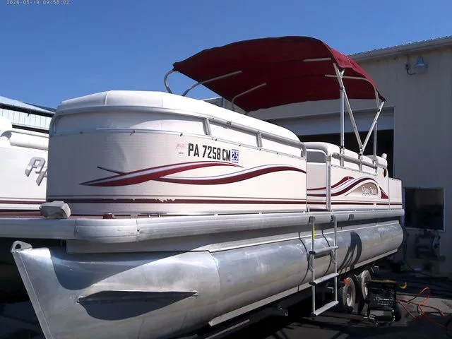 The Image of 2002 Godfrey 240 Fish and Family pontoon boat with red canopy. - 1