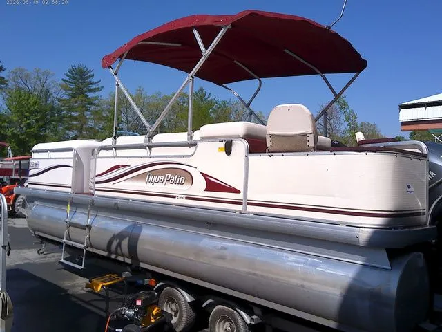 Slide: The Image of 2002 Godfrey 240 FISH AND FAMILY pontoon boat with red canopy. - 2