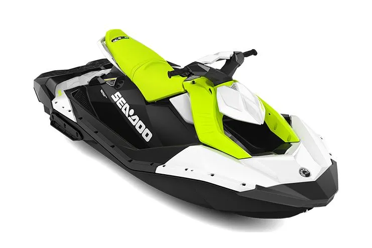 The Image of Manufacturer Provided Image: 2023 Sea-Doo Spark 3up jet ski, black and white with neon green seat. - 1