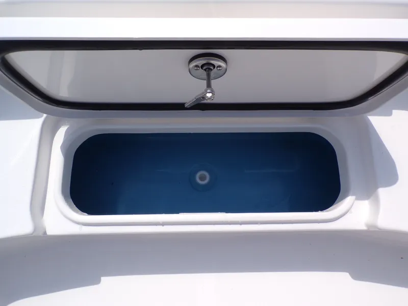 Slide: The Image of Tidewater 2210 Carolina Bay 2026 boat hatch with blue interior. - 29