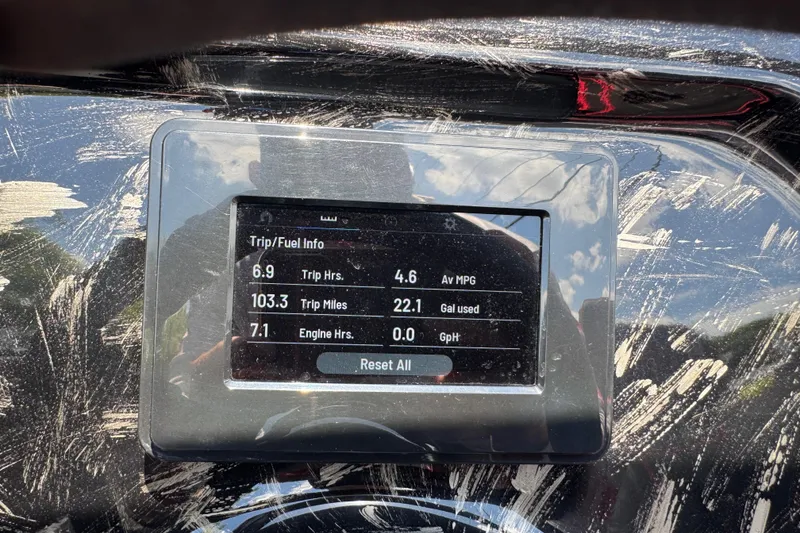 Slide: The Image of Dashboard display of 2025 Watersports Car Series R showing trip and fuel information. - 21