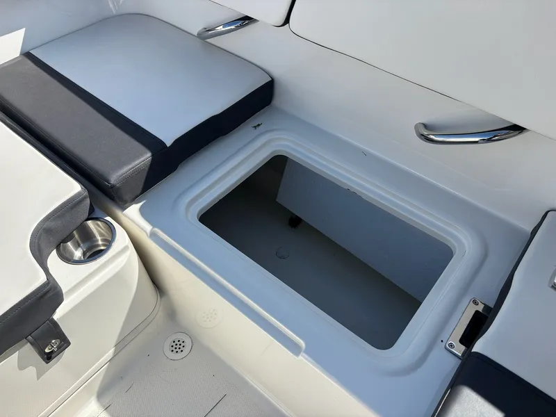 Slide: The Image of 2019 Bayliner VR4 Bowrider OB seating with storage compartment. - 12