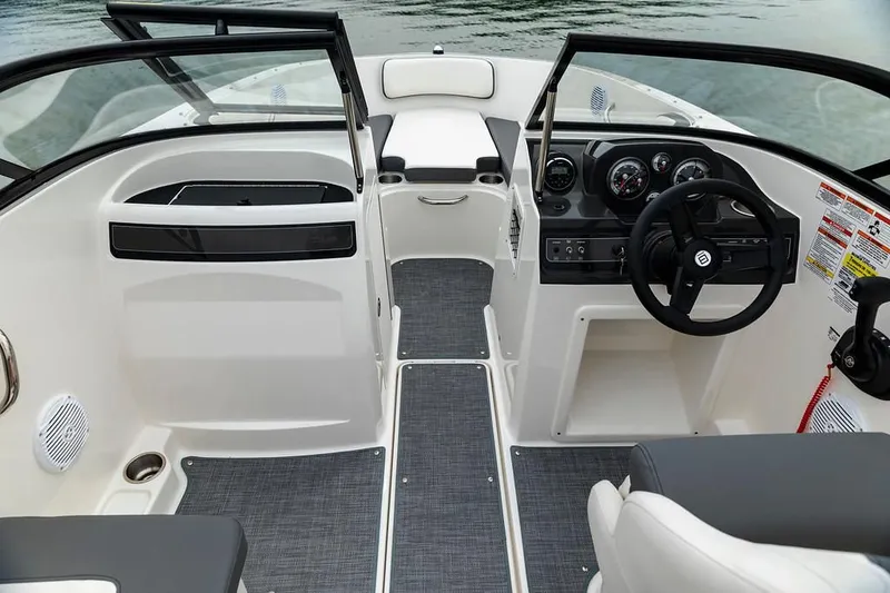 Slide: The Image of Interior of 2019 Bayliner VR4 Bowrider OB with steering console. - 22