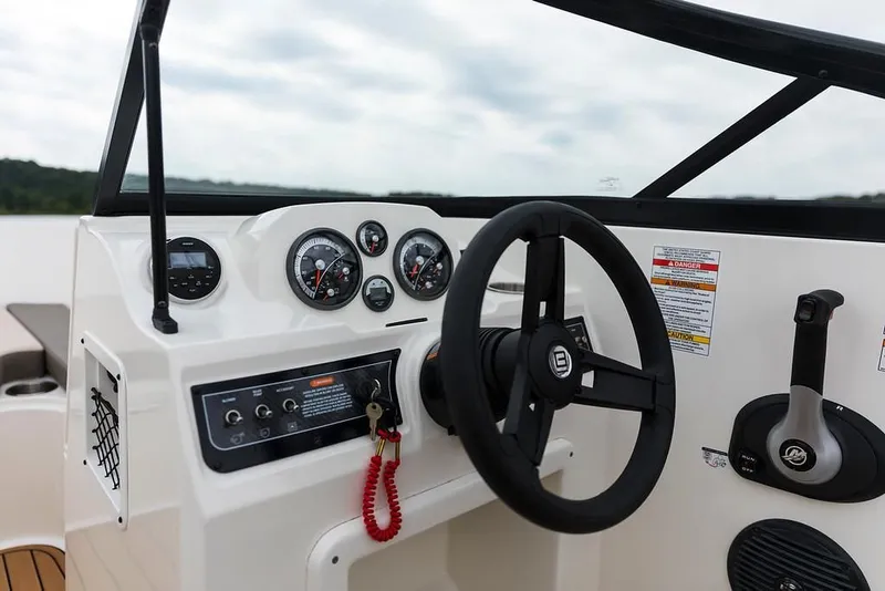 Slide: The Image of 2019 Bayliner VR4 Bowrider OB steering console with instruments. - 24