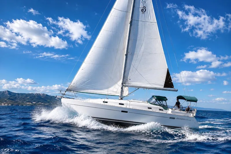 The Image of Sailing yacht Beneteau 361 (2001) navigating ocean waves under clear blue skies. - 0