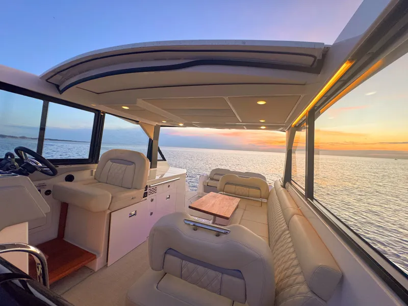 Slide: The Image of Interior of 2022 Regal 36 Grand Coupe at sunset. - 7