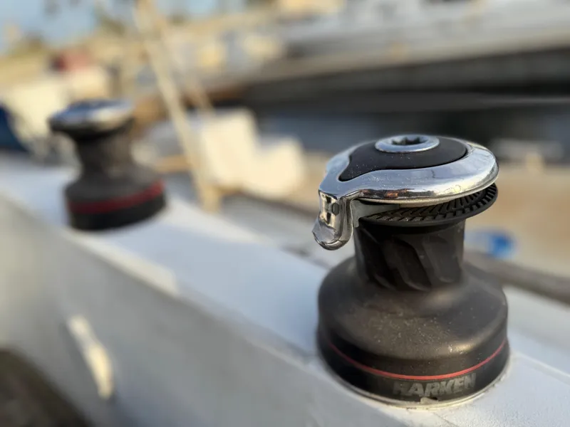 Slide: The Image of Close-up of a Harken winch on a 1980 Rival 32 yacht. - 13