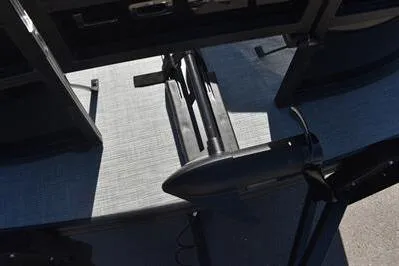 Slide: The Image of 2026 Lowe SF 214 Sport Fish boat deck with mounted equipment. - 14