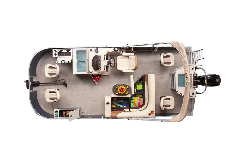Slide: The Image of Manufacturer Provided Image: 2025 Lowe SF 214 pontoon boat interior layout, featuring seating and storage areas. - 49
