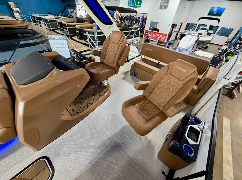 Slide: The Image of Interior of Harris Grand Mariner 250 boat, luxurious seating, 2026 model. - 11