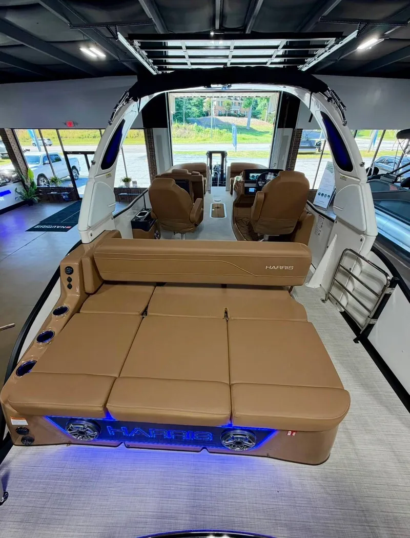 Slide: The Image of Interior of 2026 Harris Grand Mariner 250 boat with luxurious seating. - 8