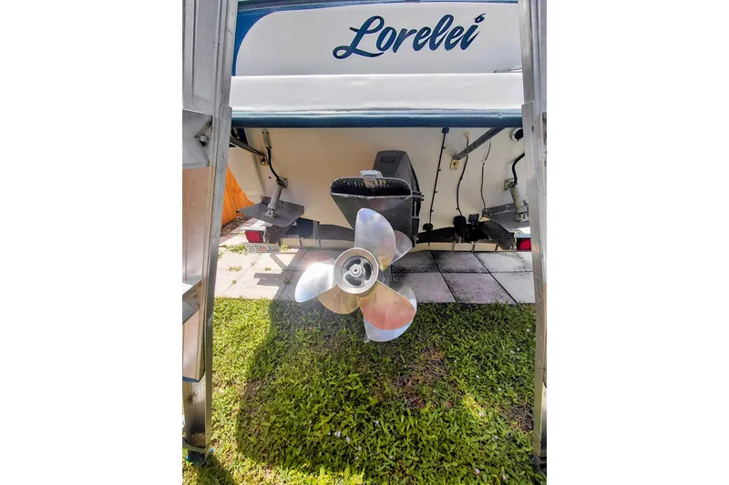 Slide: The Image of Rear view of 2000 Crownline 242 CR boat with propeller and "Lorelei" name. - 9