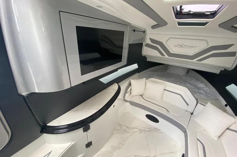 Slide: The Image of Luxurious interior of 2024 MTI V50 boat with modern design and comfortable seating. - 22