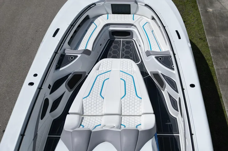 Slide: The Image of 2024 MTI V50 boat interior with modern seating and sleek design. - 6
