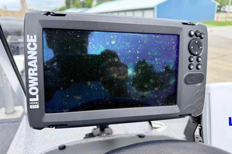 Slide: The Image of Lowrance Hook 9 TS fishfinder on a 2012 Skeeter SL 185 boat dashboard. - 45