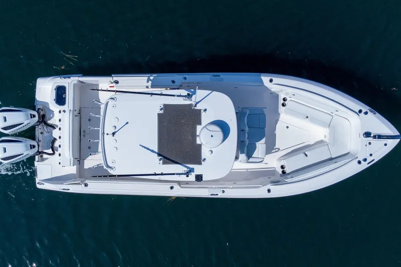 Slide: The Image of Overhead view of 2011 Everglades 295 Center Console boat on water. - 12