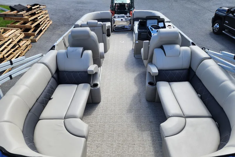 Slide: The Image of Luxurious 2022 Silver Wave 2410 SW5 pontoon boat with spacious seating and modern design. - 9
