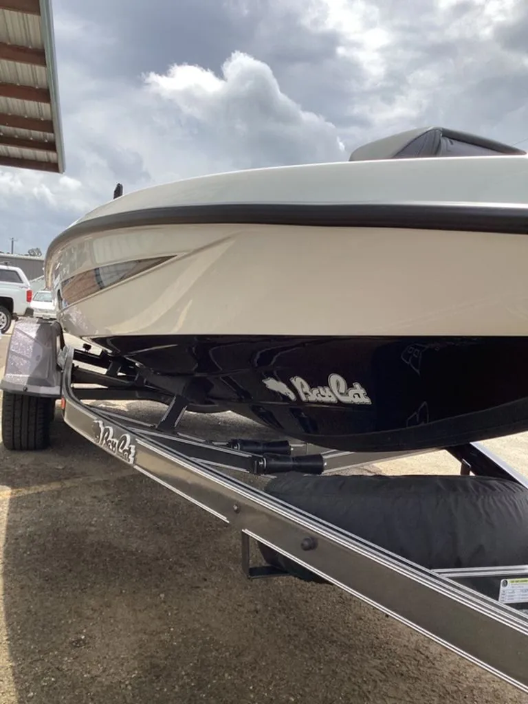Slide: The Image of 2026 Bass Cat Cougar FTD on trailer, side view. - 21