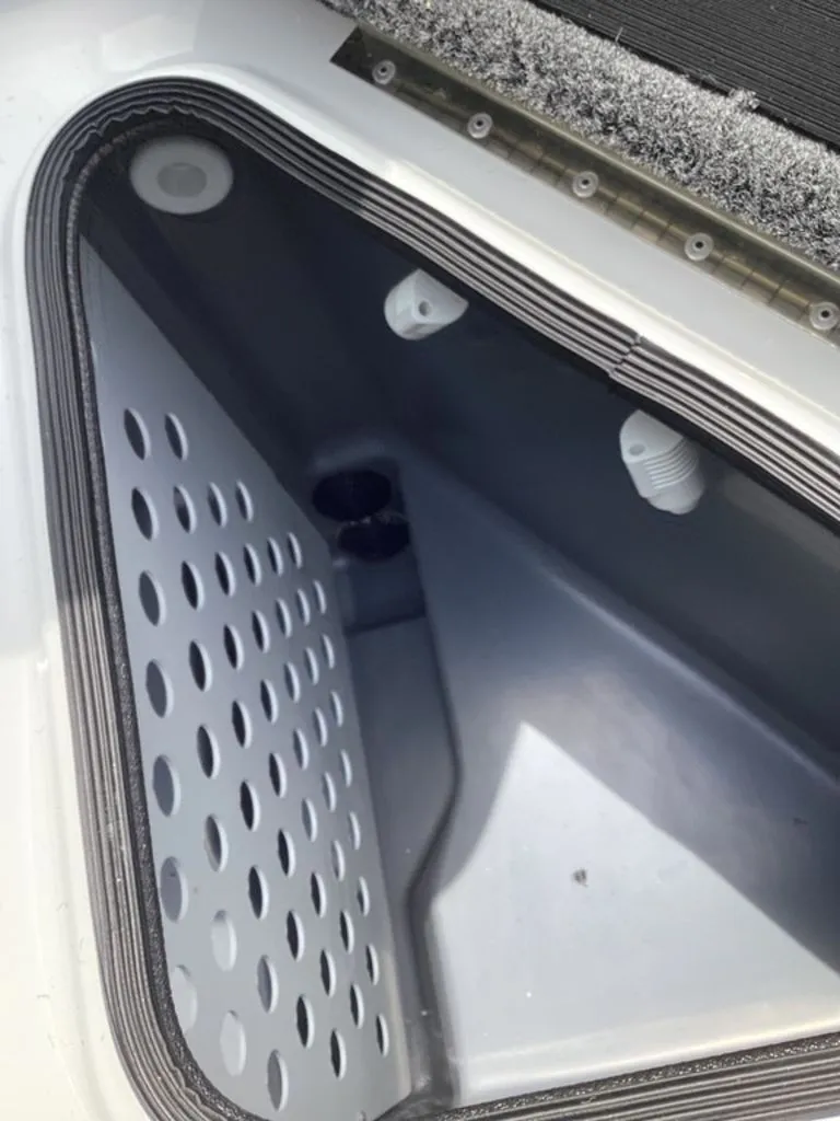 Slide: The Image of Interior view of Bass Cat Cougar FTD 2026 boat compartment. - 35
