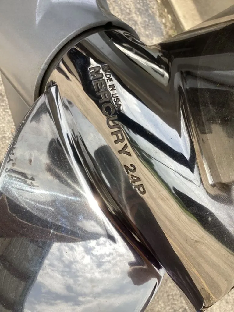Slide: The Image of Close-up of Mercury 24P propeller, Bass Cat Cougar FTD 2026. - 6
