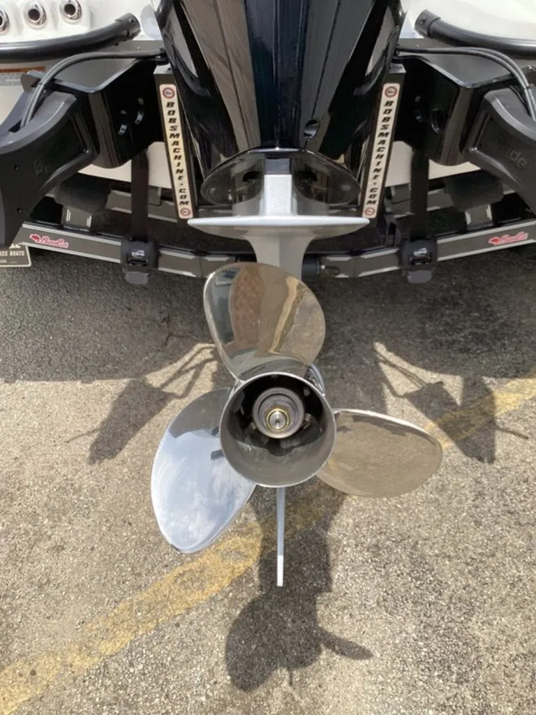 Slide: The Image of Close-up of a Bass Cat Cougar FTD 2026 boat propeller. - 7