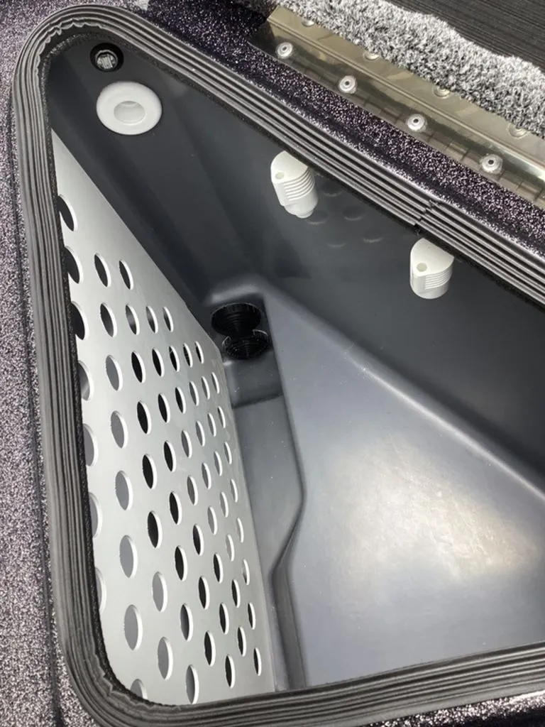 Slide: The Image of Interior view of 2026 Bass Cat Eyra boat compartment. - 38