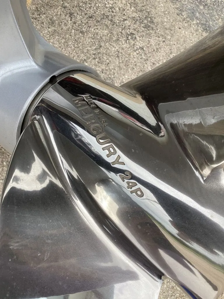 Slide: The Image of Close-up of a Mercury 24P propeller, Bass Cat Eyra 2026. - 7