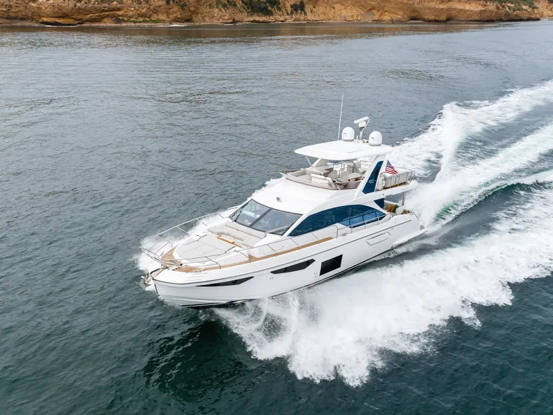 Slide: The Image of 2020 Azimut Fly 60 yacht cruising on open water. - 3