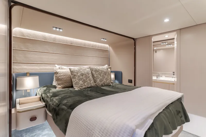 Slide: The Image of Luxurious bedroom in Azimut Fly 60 yacht, model year 2020. - 48