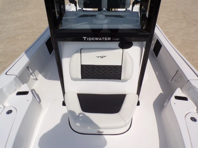 Slide: The Image of 2026 Tidewater 2210 Carolina Bay boat interior, white seating. - 18
