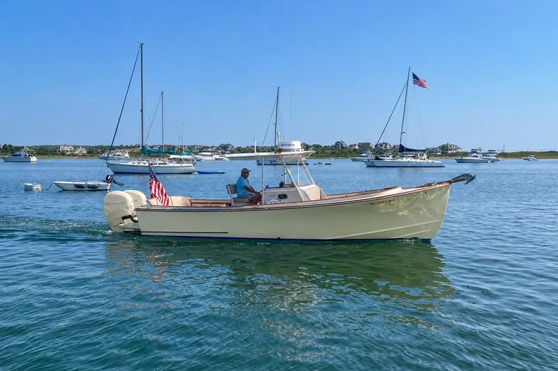 The Image of 2003 Padebco V27 Center Console boat cruising in a scenic harbor with sailboats. - 0