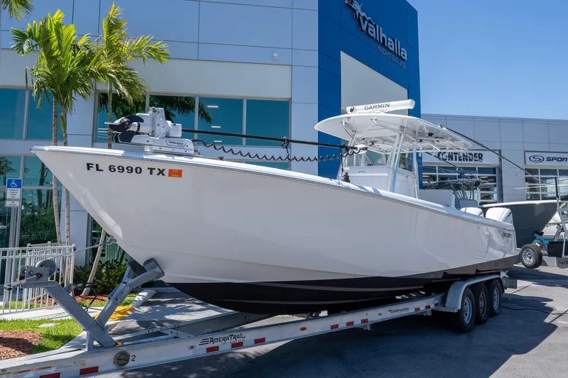 Slide: The Image of 2024 Contender 35 ST boat on trailer outside Valhalla Yacht Sales dealership. - 4
