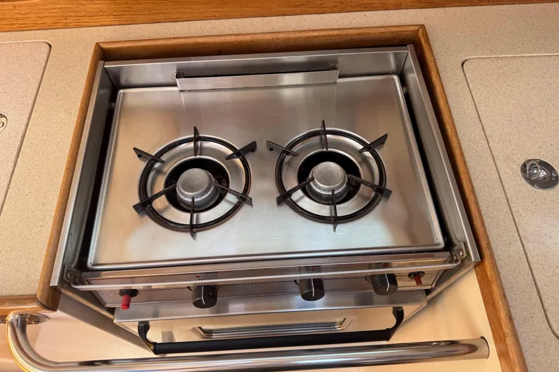 Slide: The Image of Stainless steel two-burner stove on a 1996 Catalina 36 MkII yacht. - 34